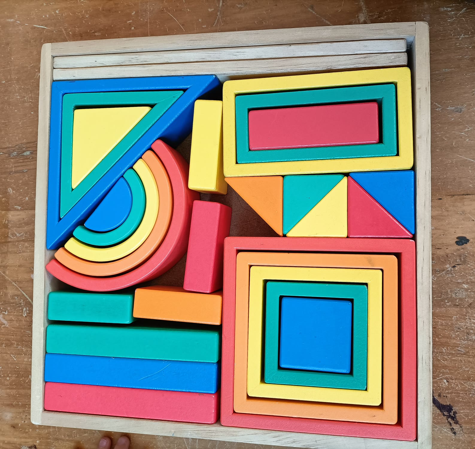 Rainbow wooden puzzle blocks